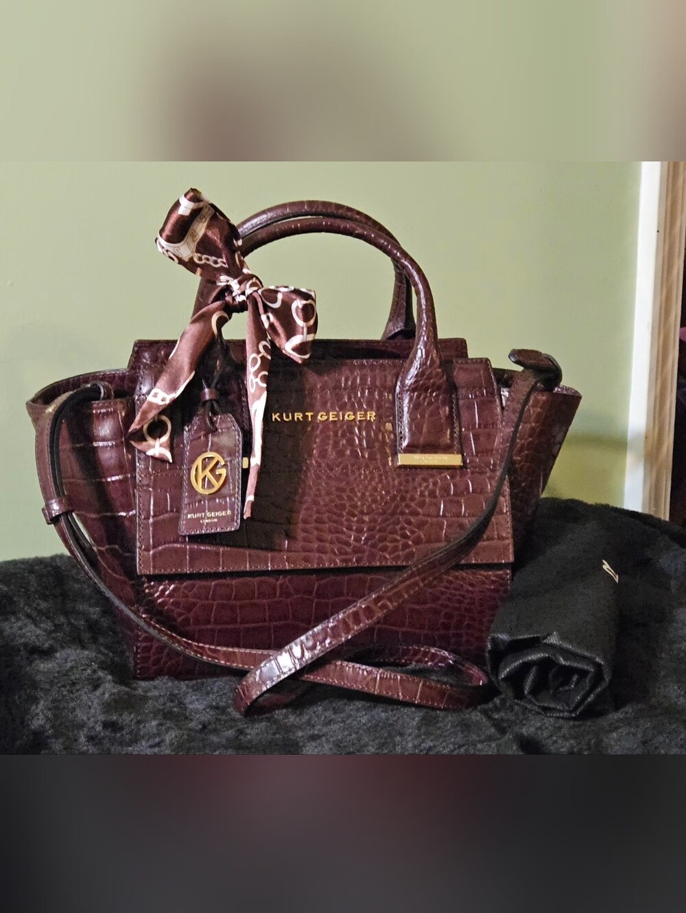 Kurt Geiger Like New London Croc Becky Tote With Scarf And Dustbag
